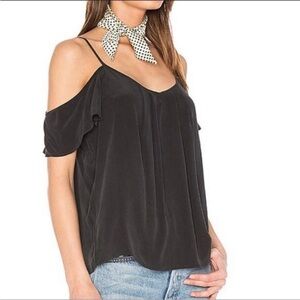 Joie Adorlee Silk Cold Shoulder Cutout Blouse, Caviar Dark Gray, Size Large